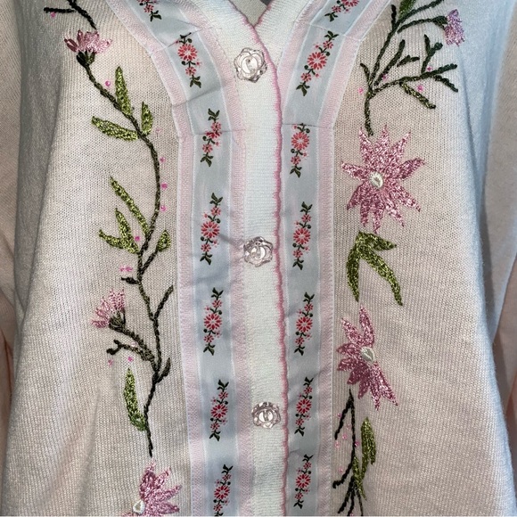 Storybook Knits “Pretty In Pink” Embroidered Floral Cardigan Sweater Sz 3XL - Picture 2 of 12
